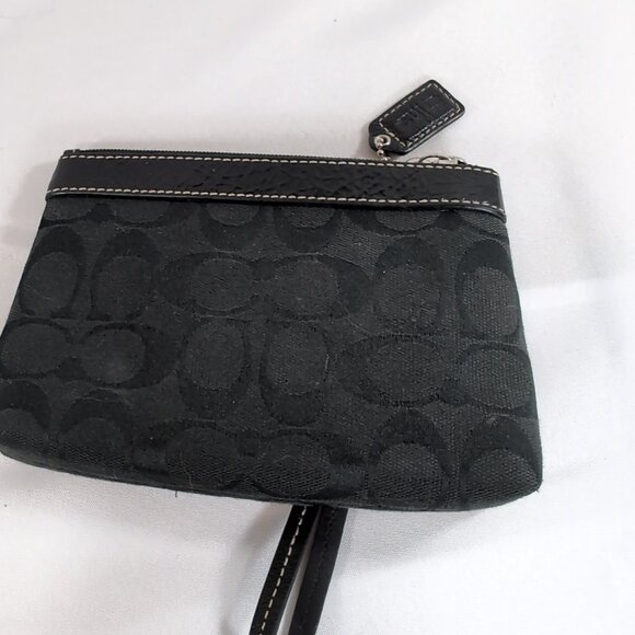Coach Black Signature Monogram Wristlet Wallet Purse Bag Wrist Strap Canvas - Picture 7 of 14